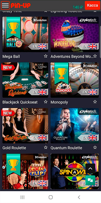 как найти игру Monopoly Live в лобби казино Pin-Up на мобильном 2