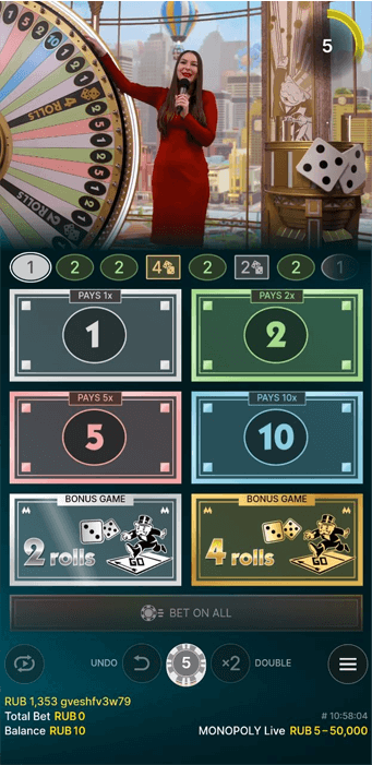 Monopoly Live history mobile vertical orientation